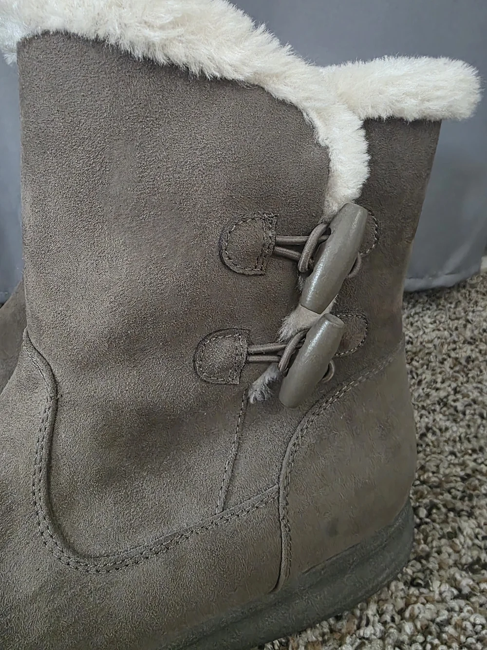 Faux-Suede Winter Ankle Boots with Shearling Trim - Taupe